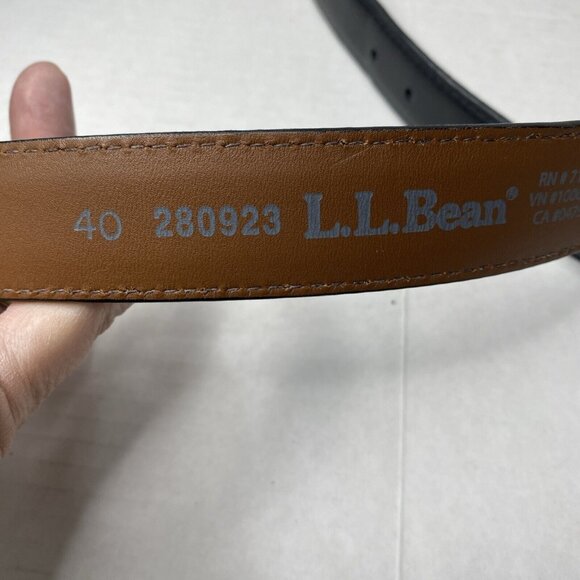 LL Bean Mens Black Leather Belt Sz 40 Silver Buckle 1" Wide 280923 Made in USA - Picture 5 of 6